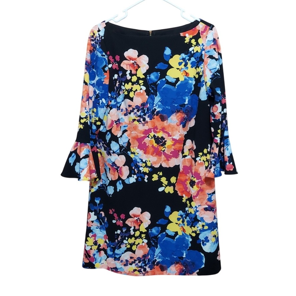 Tahari‎ by ASL Womens Sz 10 Bell-Sleeve Floral Scuba Crepe Shift Dress 7220M610